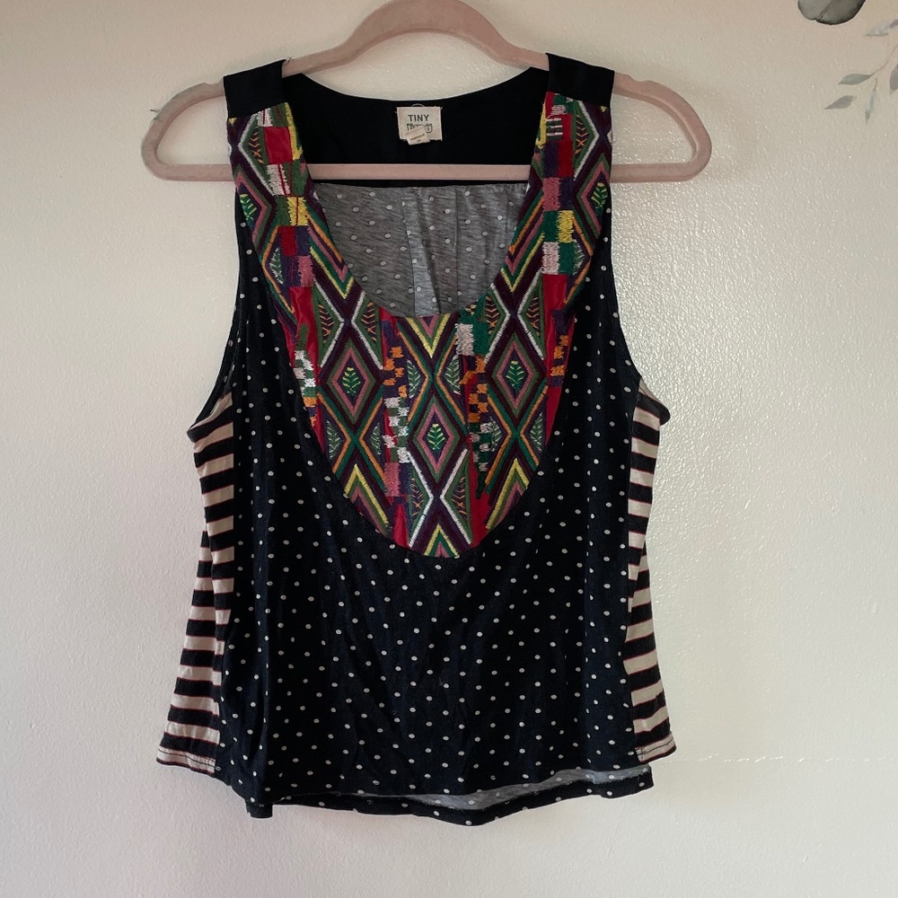 Tiny Sleeveless Blouse, Polka Dot, Stripe Print, Embroidered Detail, Sm Petite